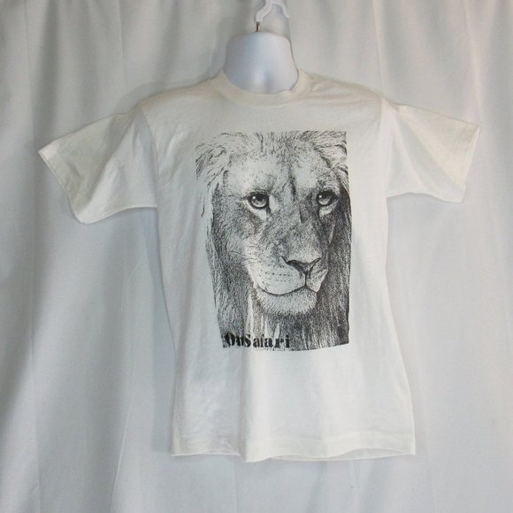 Vintage On Safari Photogenic Lion Face Sketch T-Shirt Size M - Picture 1 of 7